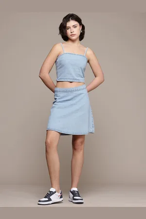 Roadster The Life Co. Pure Cotton Denim Top With Skirt Co-Ords