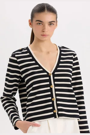 DeFacto Women Striped Crop Cardigan
