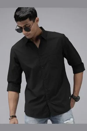 Fab Star Men Spread Collar Solid Cotton Casual Shirt