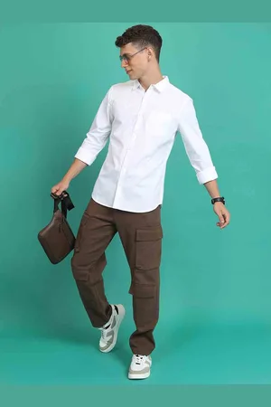 Fab Star Men Spread Collar Solid Cotton Casual Shirt