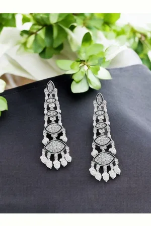 Sangria German Silver-Plated Rhinestone Studded Contemporary Oxidized Drop Earrings