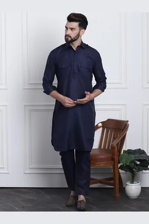SOJANYA Men Navy Blue Solid Kurta with Salwar