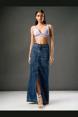 FREAKINS Women Multiple Slits Cotton Maxi Skirt