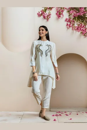 Ishin Embellished Round Neck Pure Cotton Tunic & Trouser