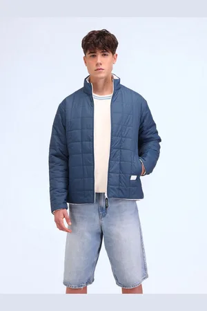 Flying Machine Men Mock Collar Solid Casual Quilted Jacket
