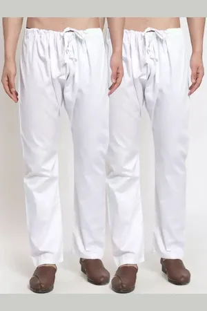 KLOTTHE Men Pack Of 2 White Solid Cotton Pyjamas