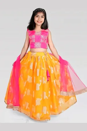 BAESD Girls Embroidered Thread Work Organza Ready to Wear Lehenga & Blouse With Dupatta