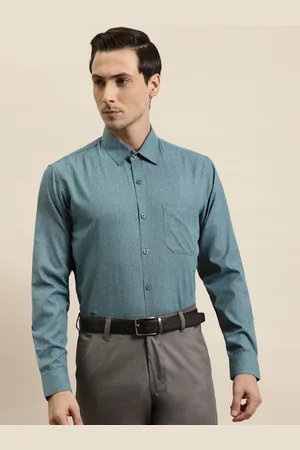 SOJANYA Men Teal Blue Solid Classic Regular Fit Cotton Formal Shirt