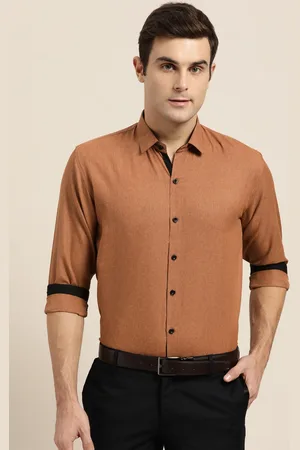 SOJANYA Men Rust Brown Classic Regular Fit Self Design Formal Shirt