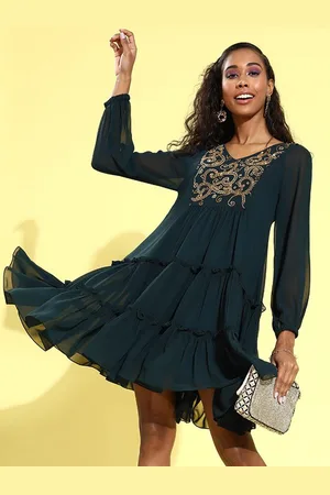 Miss Chase Women Embroidered Fit & Flare Dress