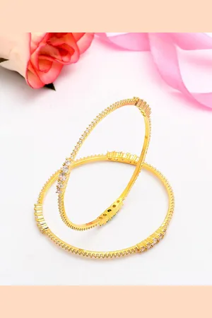 Voylla Set Of 2 Gold-Plated American Diamond Stone-Studded Bangles