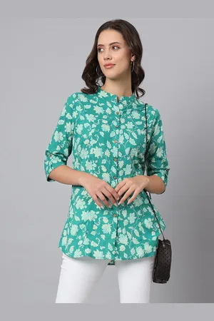 Divena World Women Floral Printed Mandarin Collar Shirt Style Top
