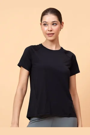 Fitkin Women Green Self Stripe Round Neck T-Shirt