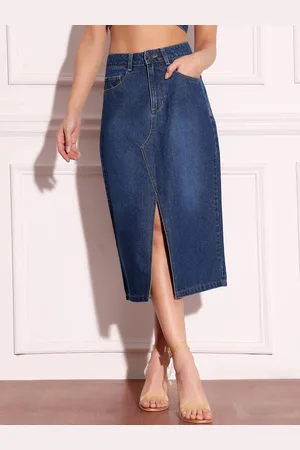 Miss Chase Women A-Line High-Rise Denim Skirt