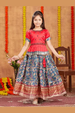 Sangria Girls Embroidered Pure Silk Round Neck Ready to Wear Lehenga Choli