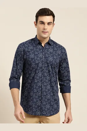 SOJANYA Men Navy Blue & Grey Classic Regular Fit Printed Casual Shirt