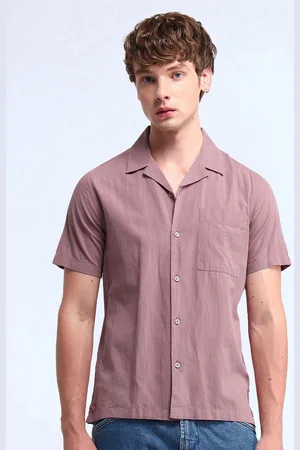 Flying Machine Men Cuban Collar Solid Cotton Casual Shirt
