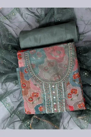 SALWAR STUDIO Embellished Organza Unstitched Dress Material