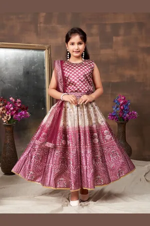 Sangria Girls Floral Printed & Embellished Silk Ready to Wear Lehenga With Choli & Dupatta