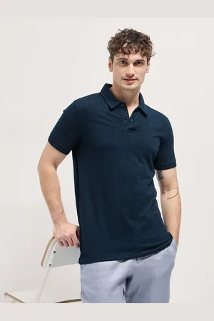 The Bear House Men Solid Polo Collar Cotton T-shirt