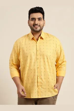 SOJANYA Men Mustard Yellow & Navy Blue Cotton Classic Printed Casual Shirt