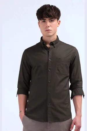 Flying Machine Men Slim Fit Button-Down Collar Solid Cotton Casual Shirt