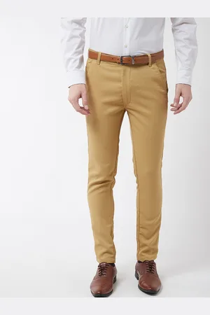 SOJANYA Men Khaki Smart Regular Fit Solid Regular Trousers