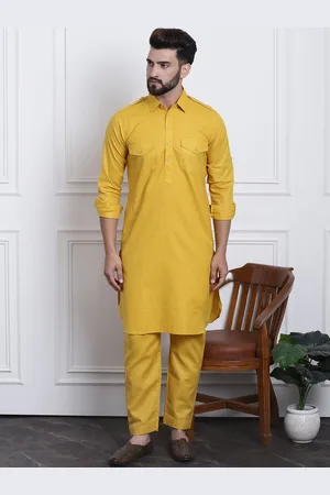 SOJANYA Men Mustard Solid Kurta with Salwar
