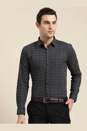 SOJANYA Men Navy Blue & Beige Regular Fit Printed Formal Shirt