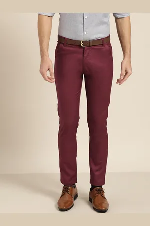 SOJANYA Men Maroon Smart Fit Solid Formal Trousers