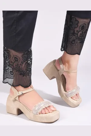 JM Looks Women Block Heels with Rhinestone Straps Sandals
