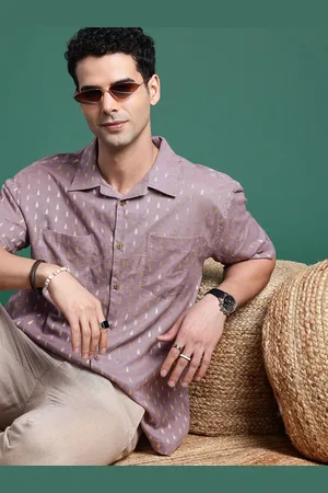 Sangria Boxy Fit Opaque Self Design Textured Pure Cotton Casual Shirt
