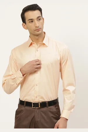 SOJANYA Men Peach-Coloured Classic Checked Cotton Formal Shirt