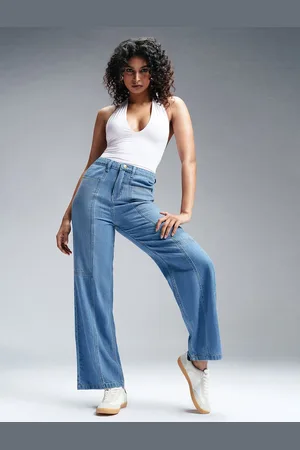FREAKINS Women Cadet Blue Constructed Denim Korean Pants