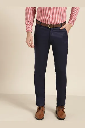 SOJANYA Men Navy Blue Smart Fit Solid Formal Trousers