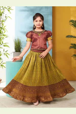 Sangria Girls Floral Embroidered Lehenga With Blouse