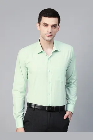MANQ Men Sea Green Semi-Slim Fit Solid Formal Shirt
