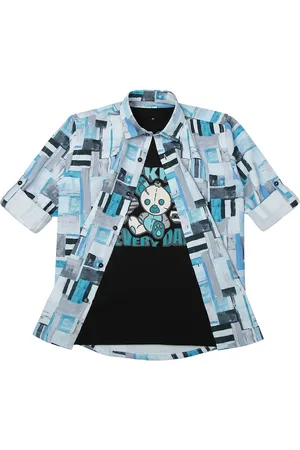 CAVIO Boys Spread Collar Abstract Printed Cotton Casual Shirts & T-Shirt