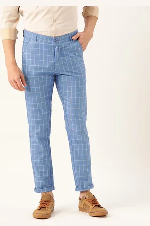 SOJANYA Men Blue & Off-White Smart Regular Fit Checked Chinos