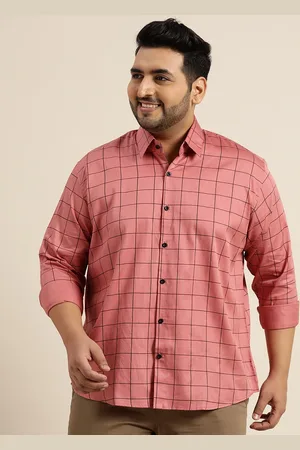 SOJANYA Size Men Pink & Black Windowpane Checks Pure Cotton Classic Casual Shirt
