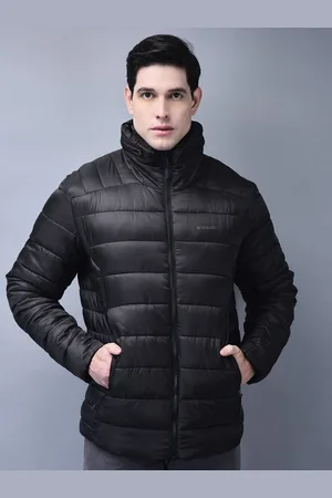 Woodland Men Mock Collar Solid Casual Puffer Jacket