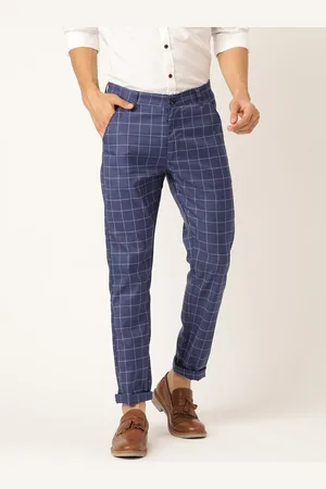 SOJANYA Men Blue Smart Fit Checked Regular Trousers