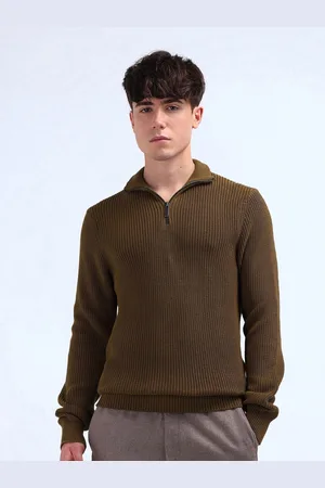 Flying Machine Men Self Design Pure Cotton Cable Knit Pullover