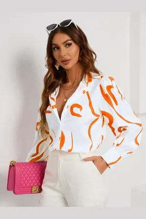 BAESD Women Relaxed Fit Spread Collar Abstract Printed Cotton Casual Shirt