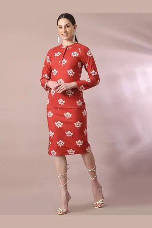 Roadster Rust Printed Round Neck Top With Skirt