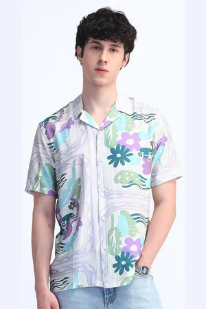 Flying Machine Men Cuban Collar Floral Printed Casual Shirt
