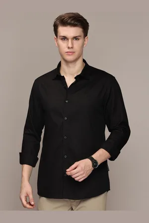 French Connection Men Premium Spread Collar Solid Cotton Slim Fit Casual Shirt