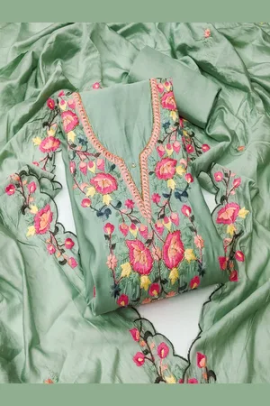 MANVAA Floral Embroidered Beads and Stones Unstitched Dress Material