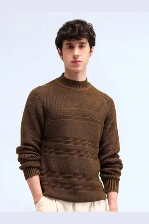 Flying Machine Men Self Design Pure Cotton Cable Knit Pullover Sweater