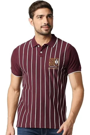Basics Men Striped Polo Collar Cotton T-shirt